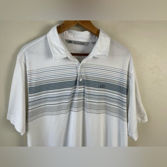 Travis Mathew Polo Shirt Mens Large White Lightweight Golf Casual Flex Striped - Picture 3 of 11